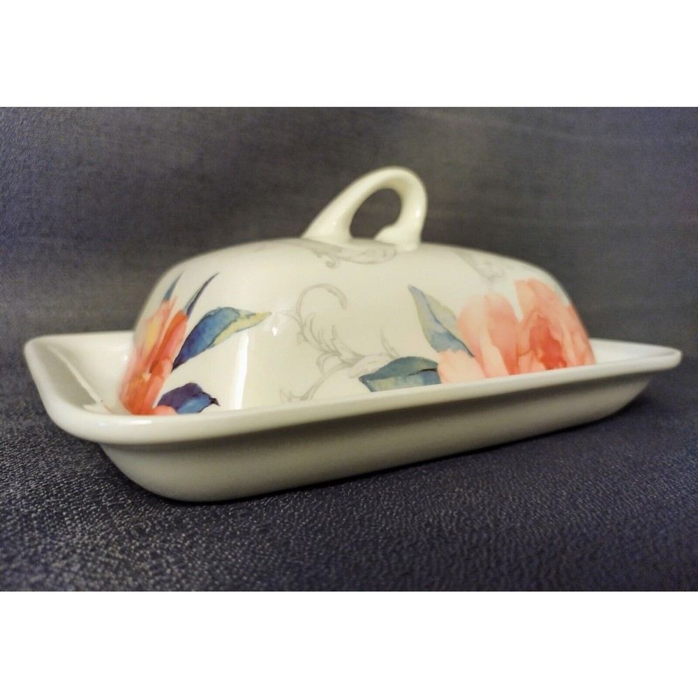 Martha Stewart Peony Elegant 7" Covered Butter Dish